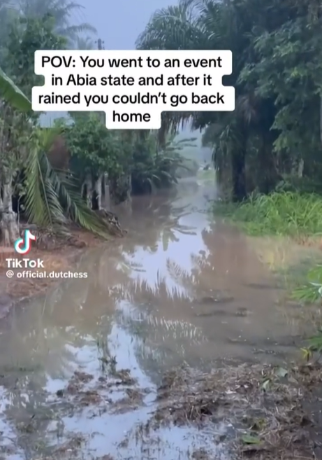 TikTok user shares video capturing state of a road in an Abia community after it rained